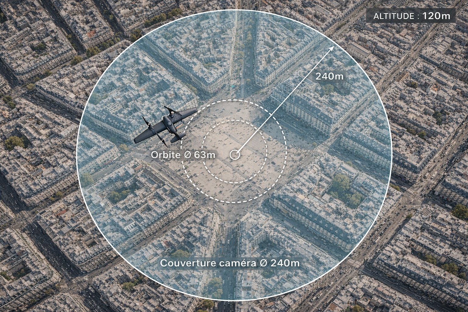 Orbite autonome du SENTINEL à 120 m avec couverture caméra